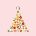 Fresh fruits and vegetables in shape of Christmas tree. Royalty Free Stock Photo