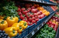 Fresh fruits and vegetables in supermarket. Produce in a grocery store, Royalty Free Stock Photo