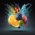 Fresh Fruits with Water Splash on Dark Background