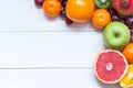 Fresh fruits on wooden boards frame background Royalty Free Stock Photo