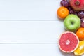 Fresh fruits on wooden boards frame background Royalty Free Stock Photo