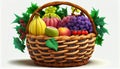 Fresh Fruits Wicker Basket on White Background AI Generative Royalty Free Stock Photo