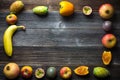 Fresh fruits on wooden boards Royalty Free Stock Photo