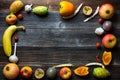 Fresh fruits on wooden boards Royalty Free Stock Photo