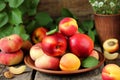 Fresh fruits on a wooden table: apricot, peach, nectarine