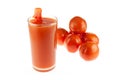 Fresh of full tomato juice glass isolated on white
