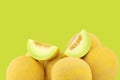 Fresh galia melons and some cut pieces Royalty Free Stock Photo