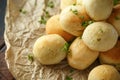 Fresh Garlic Ball bread on black plate on crumpled paper Royalty Free Stock Photo