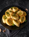 Fresh Garlic Bread bread, toast on black plate Royalty Free Stock Photo