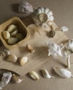 Fresh Garlic Cloves and Garlic Bulb on chopping board Royalty Free Stock Photo