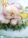 Fresh Organic Garlic Heads, Country Life, Cloves, Farm Harvest Herbs Rosemary, Thyme, Italy, Mediterranean, Food, Europe, Kitchen