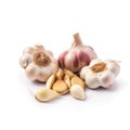 Fresh garlic heads and garlic cloves ingredient for cooking isolated with white background Generative AI Illustration