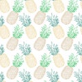 Fresh Geen Yellow Pineapples Vector Repeat Seamless Pattrern in Brown and Yellow Colors. Great for fabric, packaging