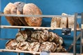 fresh German bread on the shelf of bakery Royalty Free Stock Photo