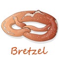 Fresh German pretzel Bretzel with salt and shadows on white background. Vector illustration