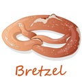 Fresh German pretzel Bretzel with salt and shadows on white background. Vector illustration