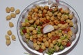 Fresh germinated boiled chickpeas on white background