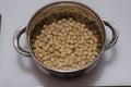 Fresh germinated boiled chickpeas on white background