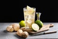 Fresh ginger ale drink on gray background Royalty Free Stock Photo