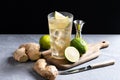 Fresh ginger ale drink on gray background Royalty Free Stock Photo