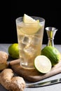 Fresh ginger ale drink on gray background Royalty Free Stock Photo