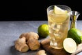 Fresh ginger ale drink on gray background Royalty Free Stock Photo