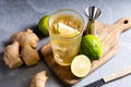 Fresh ginger ale drink on gray background Royalty Free Stock Photo