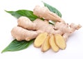 Fresh ginger with leaves. Royalty Free Stock Photo