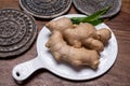 Fresh ginger rhizome root used in traditional medicines and for flavoring meals worldwide Royalty Free Stock Photo