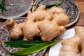 Fresh ginger rhizome root used in traditional medicines and for flavoring meals worldwide Royalty Free Stock Photo