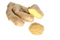 Fresh ginger root and ground ginger spice