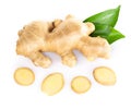 Fresh ginger root with sliced islolated on white background for herb and medical product concept Royalty Free Stock Photo