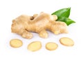 Fresh ginger root with sliced islolated on white background for herb and medical product concept Royalty Free Stock Photo