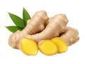 Fresh ginger root with sliced pieces isolated on transparent background Royalty Free Stock Photo