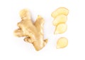 Fresh ginger root sliced on white background for herb and medical product concept Royalty Free Stock Photo