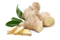 Fresh ginger root with slices and leaves isolated Royalty Free Stock Photo