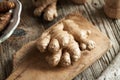 Fresh ginger root on a table