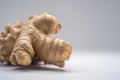 Fresh ginger root on white background for herb and medical product concept. Generative AI Royalty Free Stock Photo