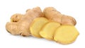 Fresh ginger with slices isolated on white Royalty Free Stock Photo