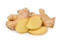 Fresh ginger with slices isolated on white Royalty Free Stock Photo
