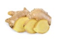 Fresh ginger with slices isolated on white Royalty Free Stock Photo