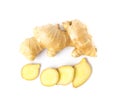 Fresh ginger slices on white background, herb and raw material c Royalty Free Stock Photo