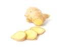 Fresh ginger slices on white background, herb and raw material c Royalty Free Stock Photo