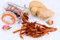 Fresh ginger, sun-dried, candied. Royalty Free Stock Photo