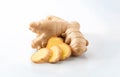 Fresh ginger on white background, herb medical concept