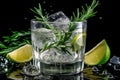 Fresh Gintonic with lime and juniper branch on black background. Ai generative Royalty Free Stock Photo