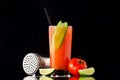 Fresh glass of bloody mary cocktail decorated with lime Royalty Free Stock Photo