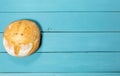 Fresh gluten free bread on blue background