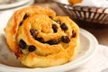 Fresh gluten free sweet swirl bun with raisins Royalty Free Stock Photo