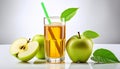 Fresh Golden Apple Juice with Green Apples on White Background Royalty Free Stock Photo